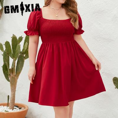 Платья больших размеров для женщин больших размеров, однотонные, повседневные, праздничные, для путешествий, с квадратным вырезом, с рукавами-фонариками