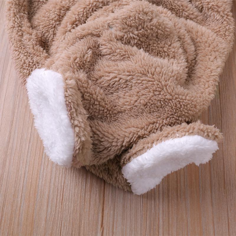 Baby Coral Fleece Hooded Long-Sleeve Warm Jumpsuit for Autumn/Winter