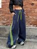 Street Three-bar Striped Sweatpants American Wide-leg Pants Plus Velvet Loose Sweatpants Joker Casual