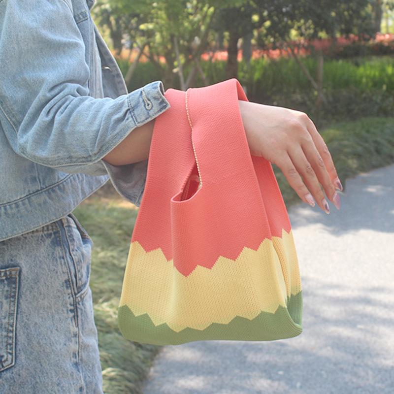 Yogodlns Летняя вязаная пляжная сумка для женщин, маленькая полосатая тканая сетчатая сумка с верхней ручкой, женские квадратные сумки на плечо, модные сумки
