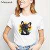 Harajuku Kawaii French Bulldog /Boston Terrier /Yorkie Fu /German Shepherd /Chihuahua /Pug Dog Flowers Print T Shirt Women Tops
