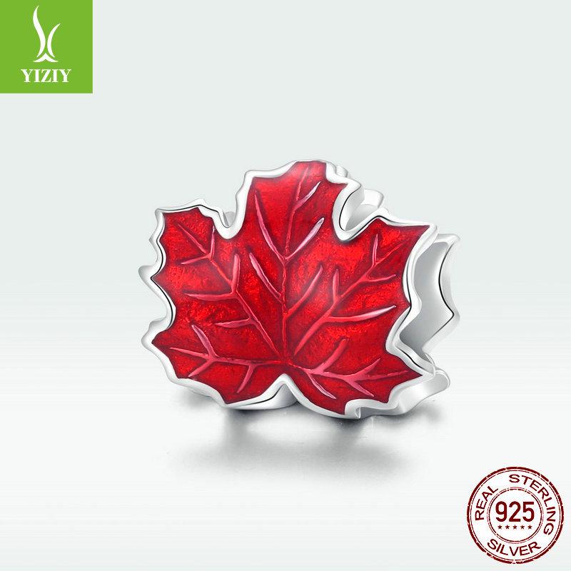 Серебро Ziyun S925 Красная Страсть Бусины в виде Кленового Листа Модные Масляные Листья DIY Ювелирные Аксессуары BSC335