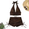 Сексуальные Шорты для Бикини с Высокой Талией Женский Купальник Комплект из Двух Частей Женские Бикини Коричневые Купальные Костюмы Бразильское Бикини