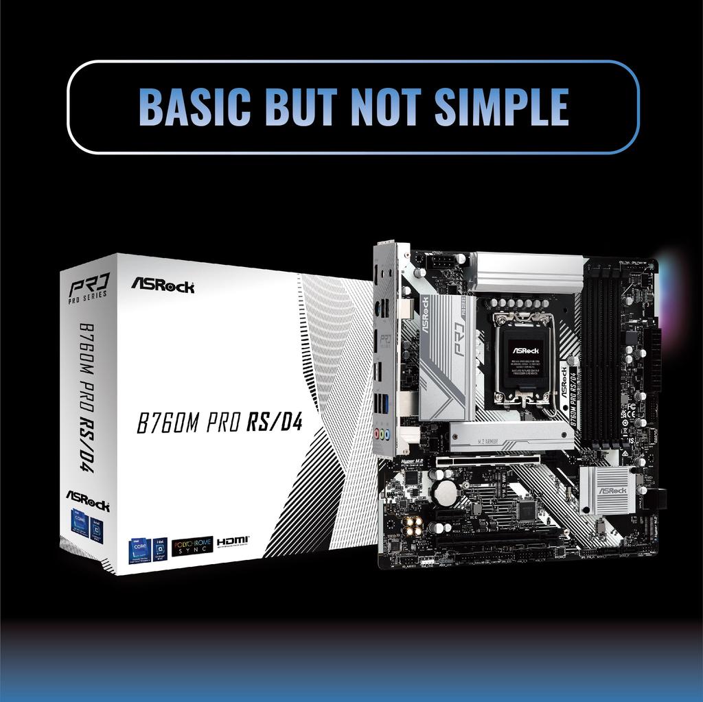 Asrock Материнская плата B760M Pro совместима с процессорами Intel 12-го и 13-го поколений, чипсет B760, материнская плата DDR4 Micro ATX, авторизованный дистрибьютор RS/D4