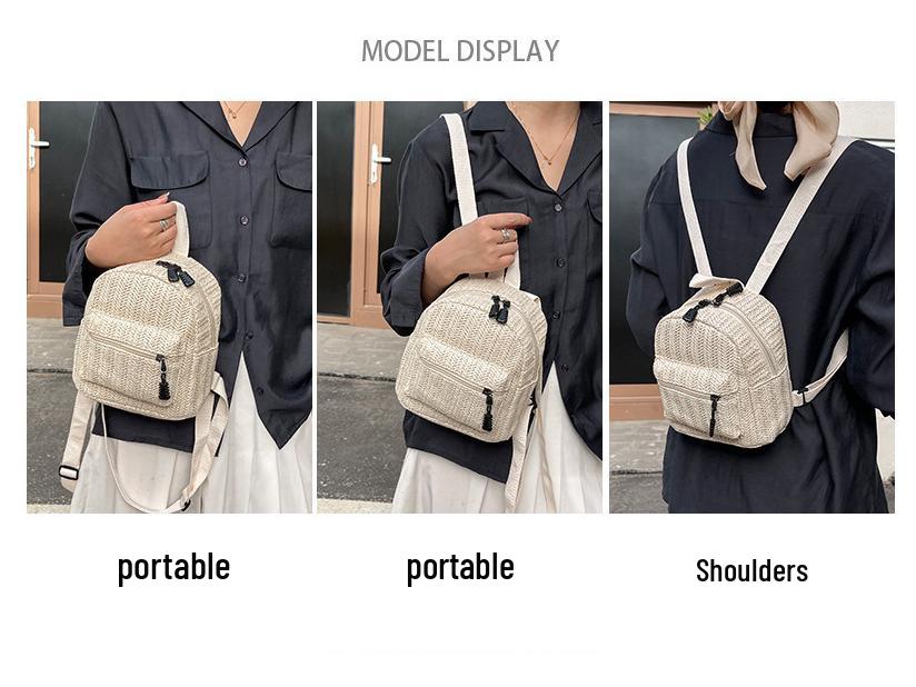 Этнический стиль двухслойный рюкзак из соломы на молнии