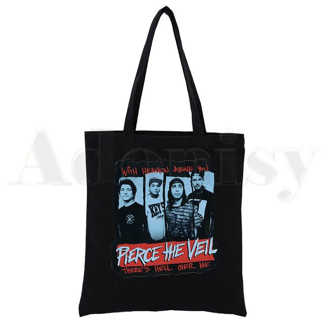 Pierce The Veil Post-hardcore Band для любителей музыки, черные сумки для покупок с принтом на холсте, модная повседневная сумка для девочек, повседневная сумка