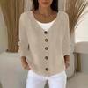 Women's Fashionable Solid Color Long Sleeved Button V-neck Casual Commuting Knitted Jacket