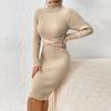 Womens High Neck Slim Fit Knit Sweater Dress Solid Color Long Sleeve Casual Chic Outfit
