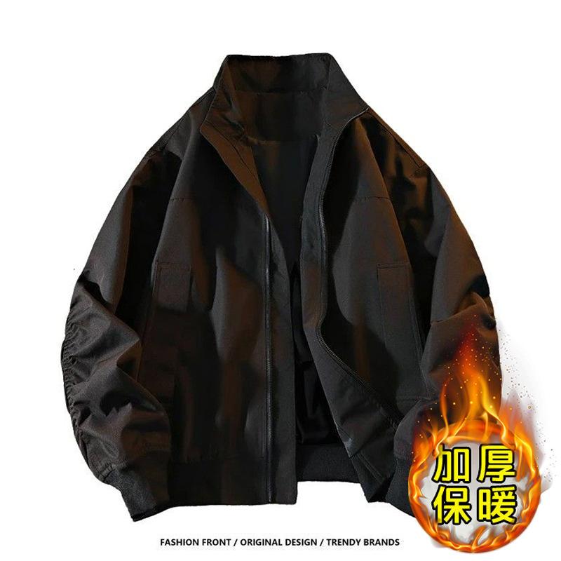 Men S Stand Collar Fleece Loose Fit Outdoor Flight Jacket For Students