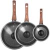Set Of Granite Frying Pans With Glass Lids Black&Wood 16 / 20 / 24 Cm 3 Pcs.