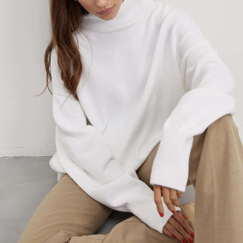 Женский свитер с высоким воротником, базовый мягкий красный вязаный топ с длинными рукавами, пуловер, классический однотонный винтажный зимний зимний свитер со стоячим воротником для женщин