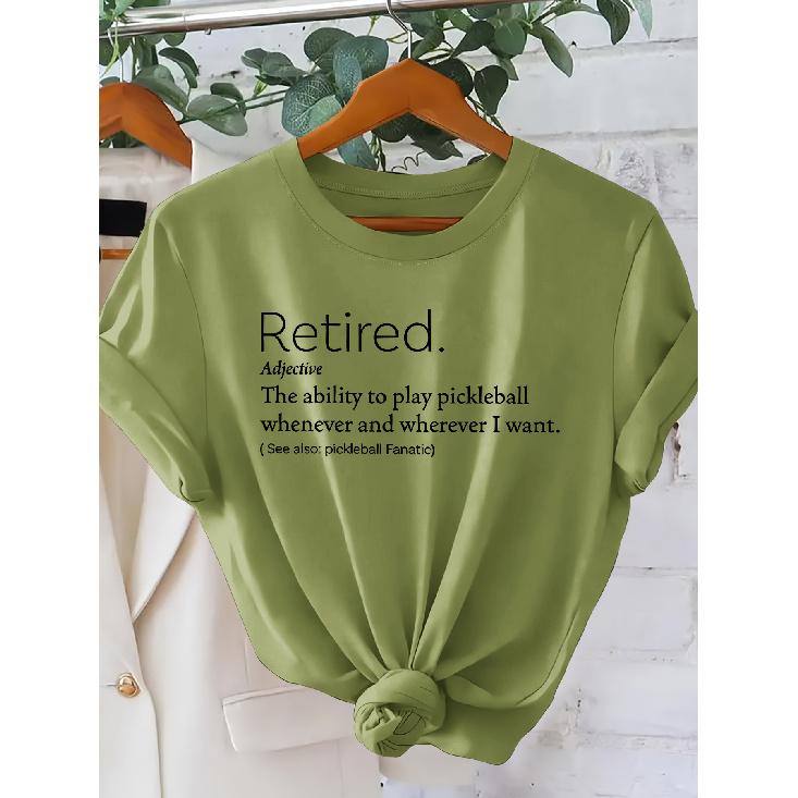 Retirement Themed Pickleball Retired Call anytime Pileball Fun Text Print Fashionable Retro Style Women's Short Sleeve Shirt Spring and summer casual