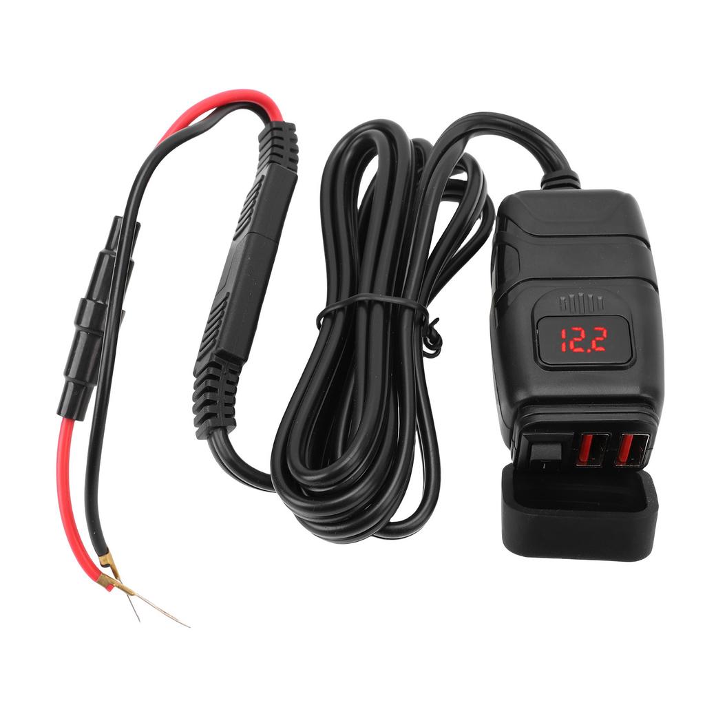 Motorcycle USB Charger Quick Charging 3.0 Dual USB Motorcycle Phone Charger with Voltmeter and ON Off Switch for Tablet