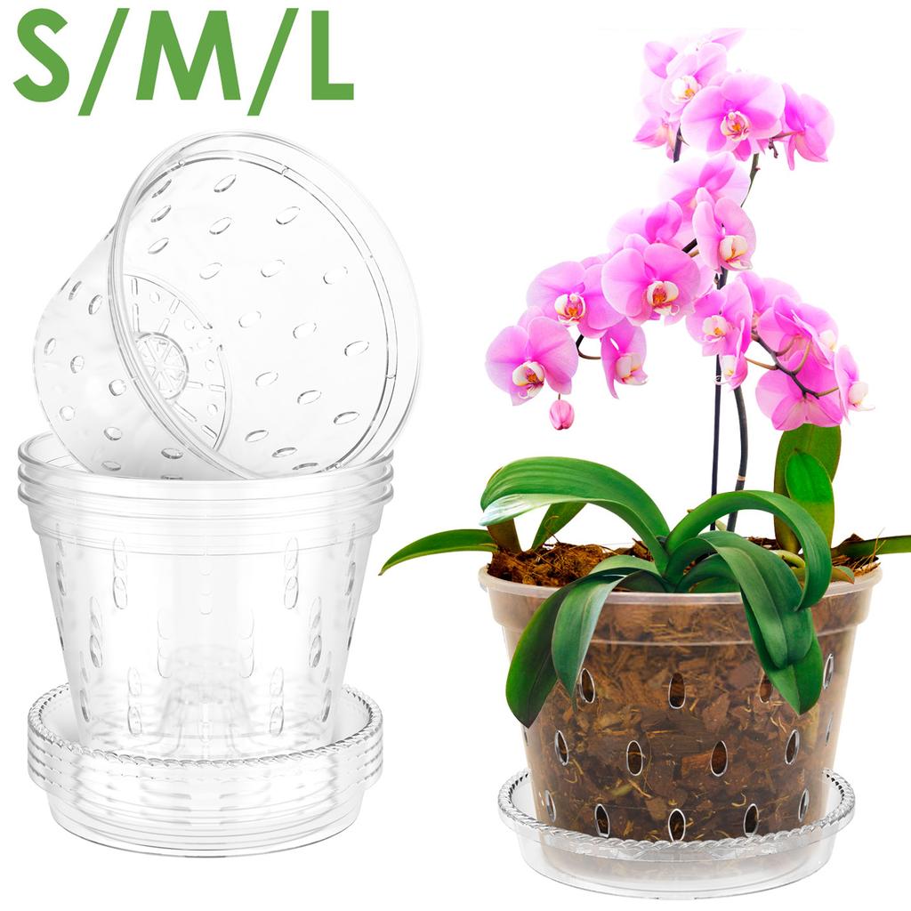 5Pcs Orchid Pot for Repotting 4/5/6 Inch Transparent Slotted Orchid Pots with Holes and Saucers Orchid Flower Plant Repotting
