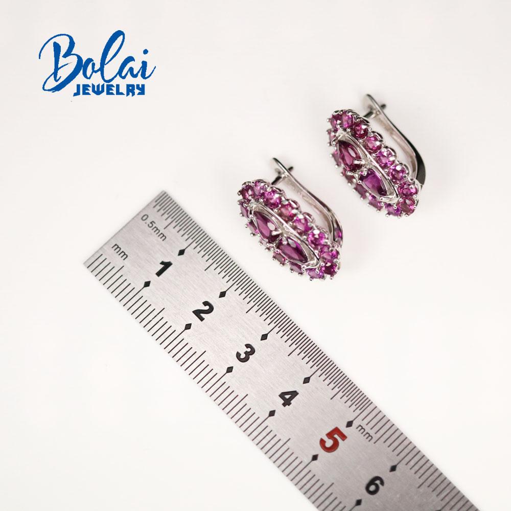 Bolaijewelry 925 Sterling Silver Fashion Natural Rhodolite Ring and Earring Set,for Anniversary, Party Wear Fine Jewelry