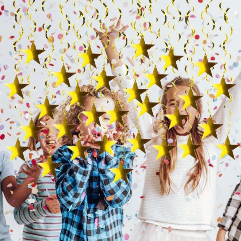 Блестящая золотая звезда, подвеска для вечеринки, рождественское спиральное украшение для свадьбы, дней рождения и праздничного торжества