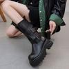Retro Thick-soled Medium Tube Knight Boots Women's New Belt Buckle Short Boots In Autumn and Winter 2025 Solid Color Design