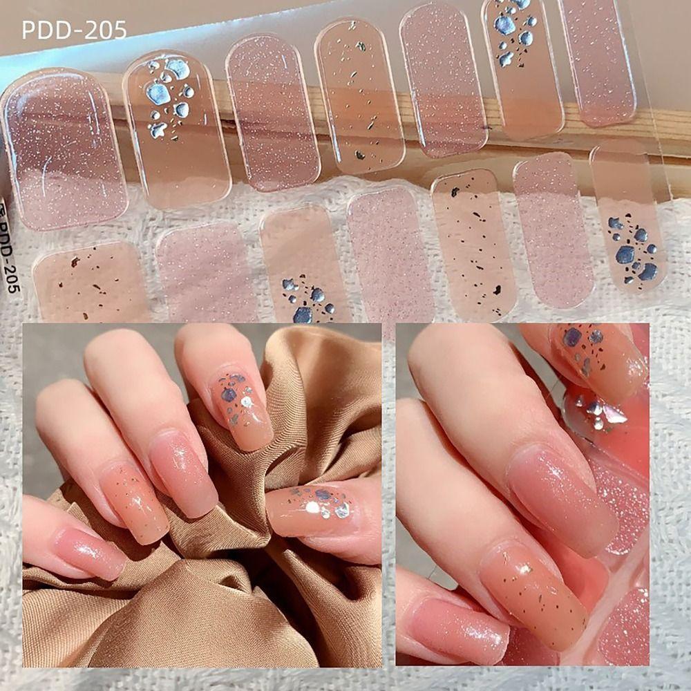 14Strips Nail Patch Semi Cured Nail Art Stickers INS Trendy Gel Nail Stickers DIY Nail Art Making