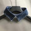 Women Men Vintage Washed Denim Blue Fake Collar Work Office Casual Lapel Choker Necklace Decorative Pointed Button Short Dickey