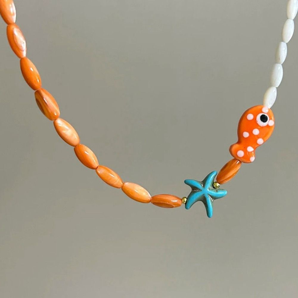 Jewelry Fish Pendant Necklace Bohemia Beads Chain Choker Trendy Mini Fish Necklace Summer