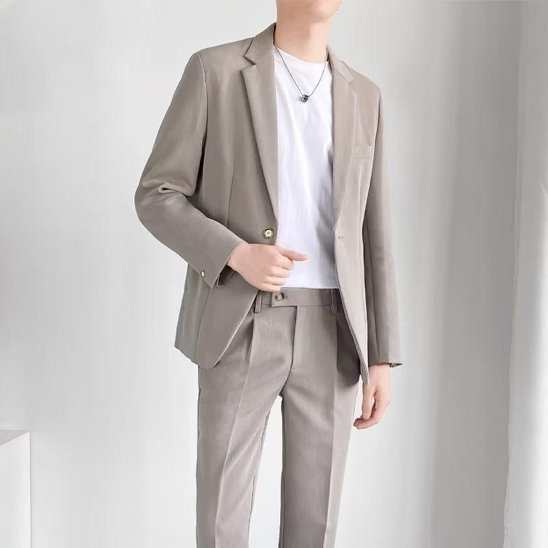 Casual Western-style Men's Suit Jacket + Lightweight Loose Business Trousers Slim Career Two-piece Set