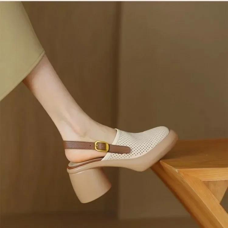 Модные сетчатые женские босоножки на высоком каблуке, туфли на платформе, мюли, с ремешком на пятке, тапочки в ретро-стиле, модные туфли-лодочки на массивном каблуке, известный бренд