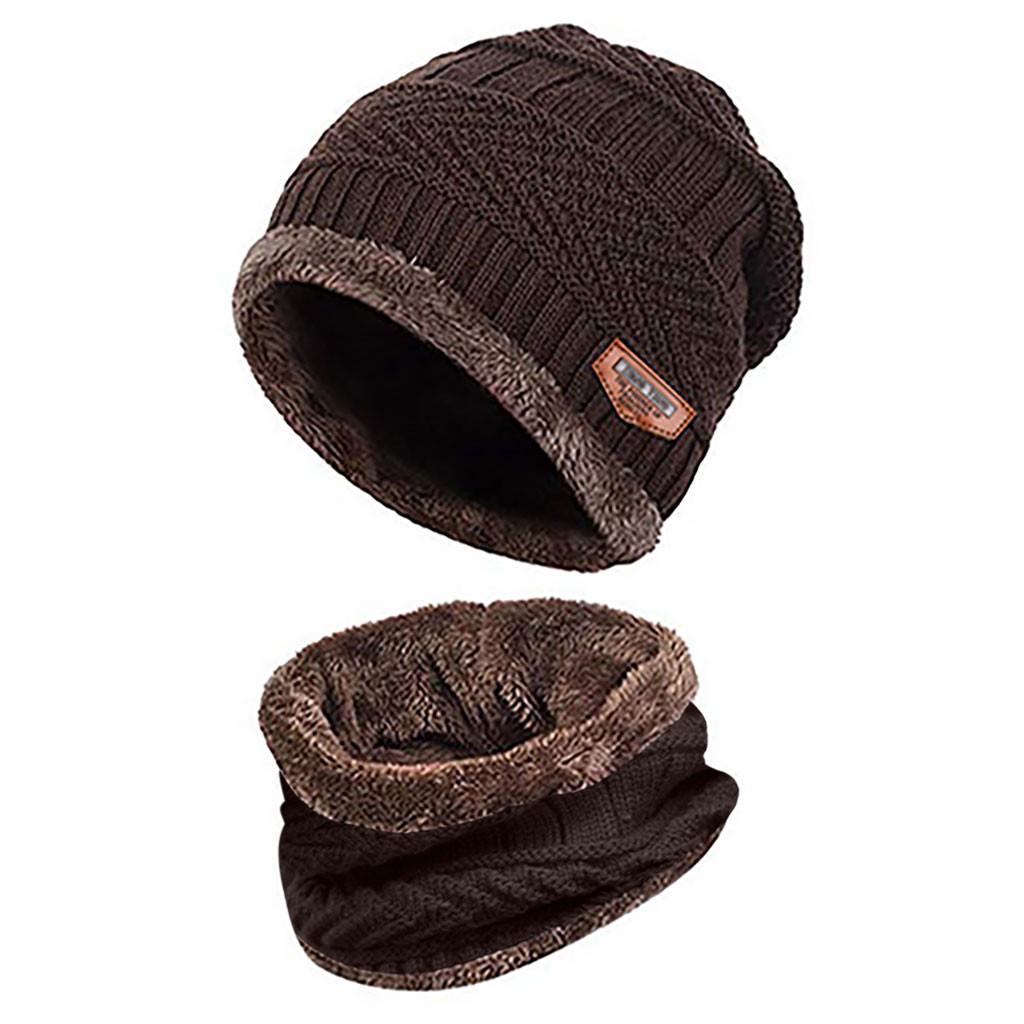 Men Warm Winter Thicken Hat And Scarf Two-Piece Knit Windproof Cap