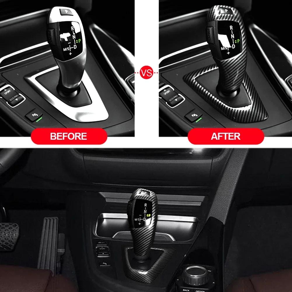Carbon Fiber Car Gear Shift Panel Frame Gear Knob Cover Head Trim For BMW F20 F30 F31 F34 X5 F15 X6 F16 X3 F25 X4 F26 F10 F12