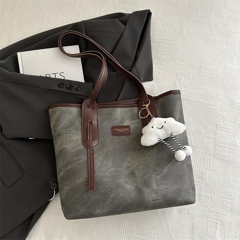 Ретро-сумка-тоут большой вместимости, женская модная фактурная сумка на плечо, простая рабочая сумка для поездок на работу, сращивание