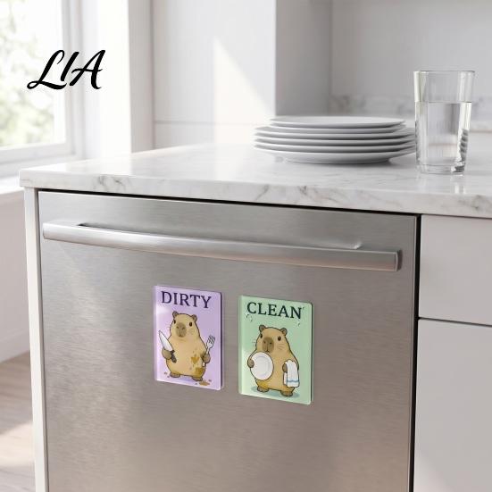 Acrylic Dishwasher Sign Clean Dirty Magnet, Cartoon Animal Sign, Decorative Kitchen Supplies Double-Sided & Magnet for Decoration Easy Flip Indicator