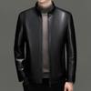 Мужская куртка среднего возраста из натуральной кожи с воротником-стойкой, бархатом и утолщенным мехом, универсальное повседневное свободное пальто, модная кожаная куртка