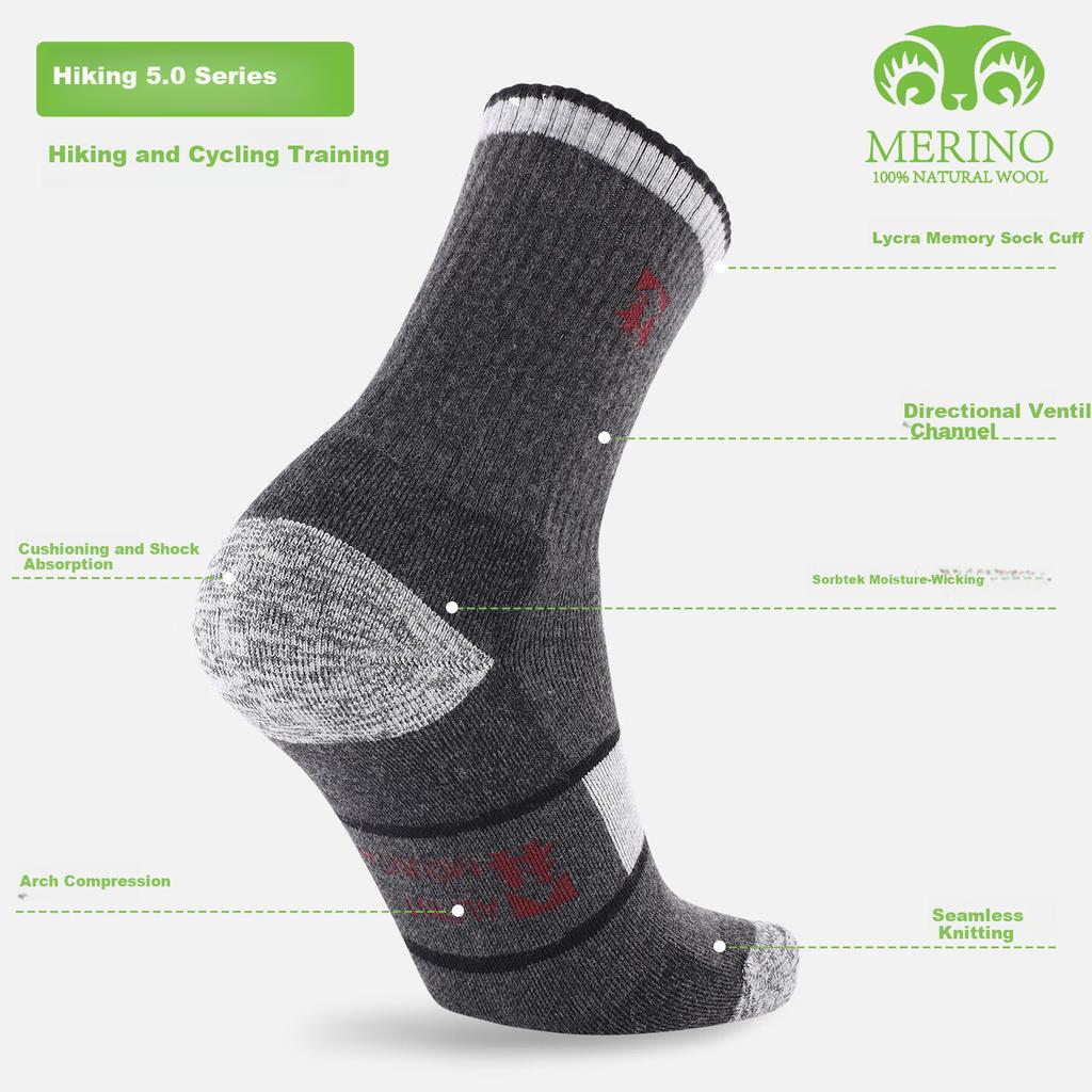 ALPINT MOUNTAIN Merino Wool Hiking Socks Moisture-Wicking Thickened Shock-Absorbing Mountaineering Outdoor Sports Socks for Men