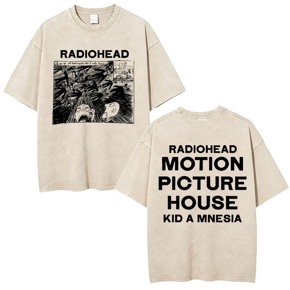 Винтажная стираная футболка Radiohead Semaphore Rock Band Мужская Одежда Мода Хип-Хоп Готические Футболки Хлопковые Повседневные Футболки