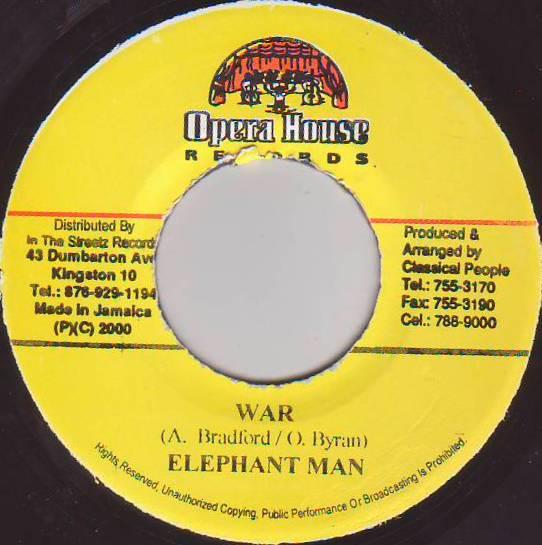 7inch Record ELEPHANT MAN - War NONE Opera House 2000 Jamaica Reggae, Ska & Dub Used