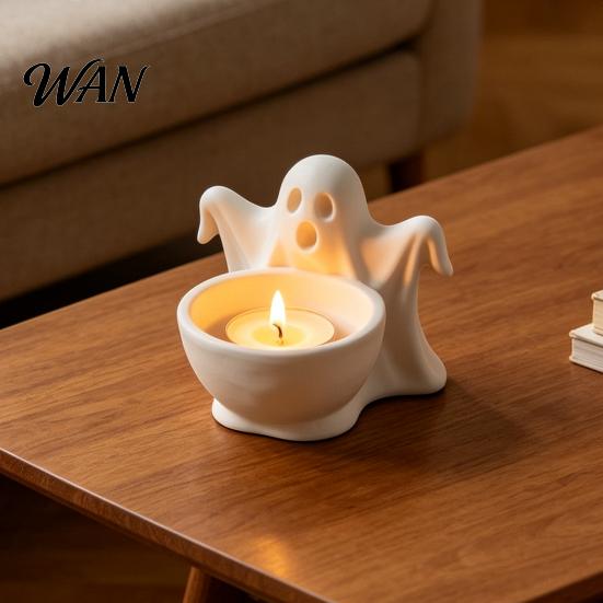 DIY Hand Painted Ghost Crafts 3D Printed Storage Ornament, Cute Candy Bowl, Halloween Desktop Decor Jewelry Holder, Creative Desk Organizer