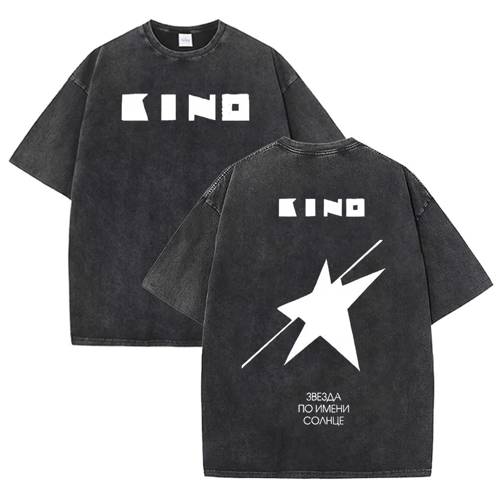 2026 Vintage Washed Black Retro Star Graphic T Shirt Soviet Rock Inspired Print Oversized Men Streetwear Casual Short Sleeve Tee