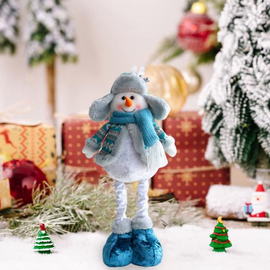 Christmas Doll Ornament Plush Standing Santa Claus Reindeer Snowman Figure with Telescope Leg Blue Gnome Doll Toy for Tree Fireplace Window Table