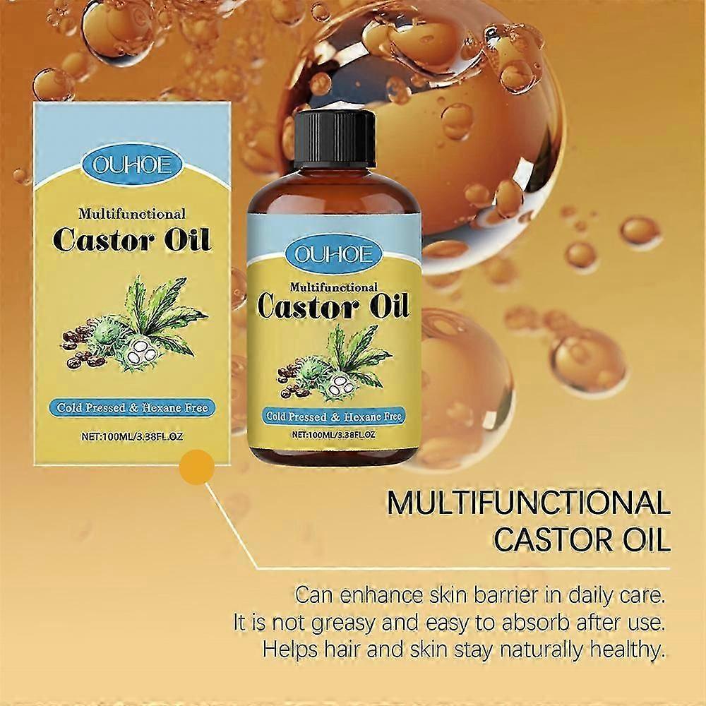 OUHOE Organic Castor Oil Hair Eyelashes Eyebrows Growth Skin Treatment Essential Oil