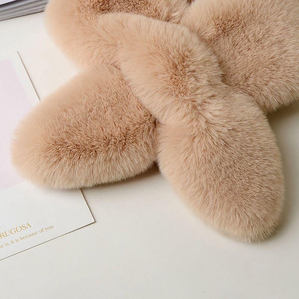 Плюшевый шарф-крест из искусственного кроличьего меха, однотонный платок, обертывание, милая грелка для шеи, женский