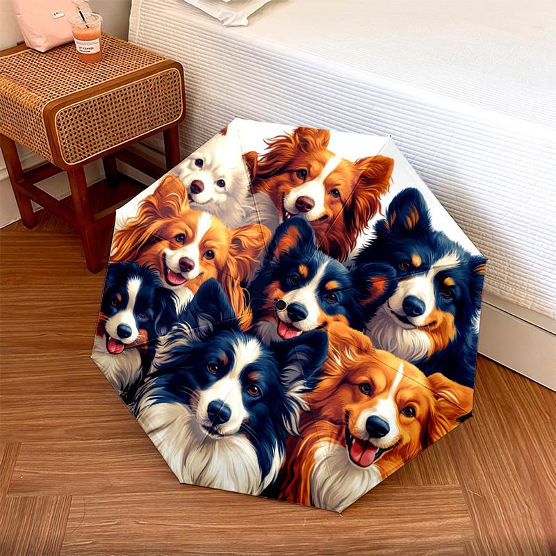 1 шт. Автоматический складной зонт - Узор "Коллаж из собак", Портативная и складная конструкция с 8 спицами, Рождественские и Подарок на День Рождения