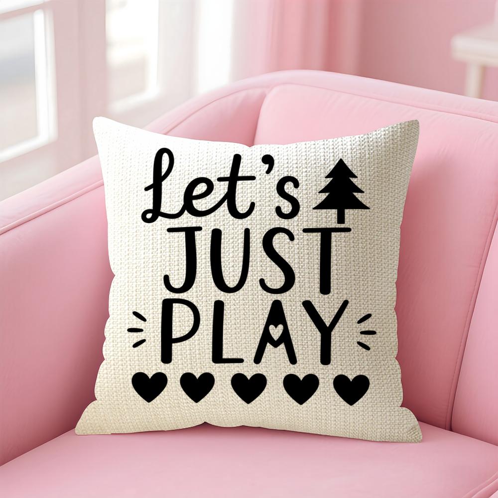 Lets Just Play Cushion Cover Natural Linen Organic Fabric DoubleSided Printing Sofa Home Decor Gift Pillow Case
