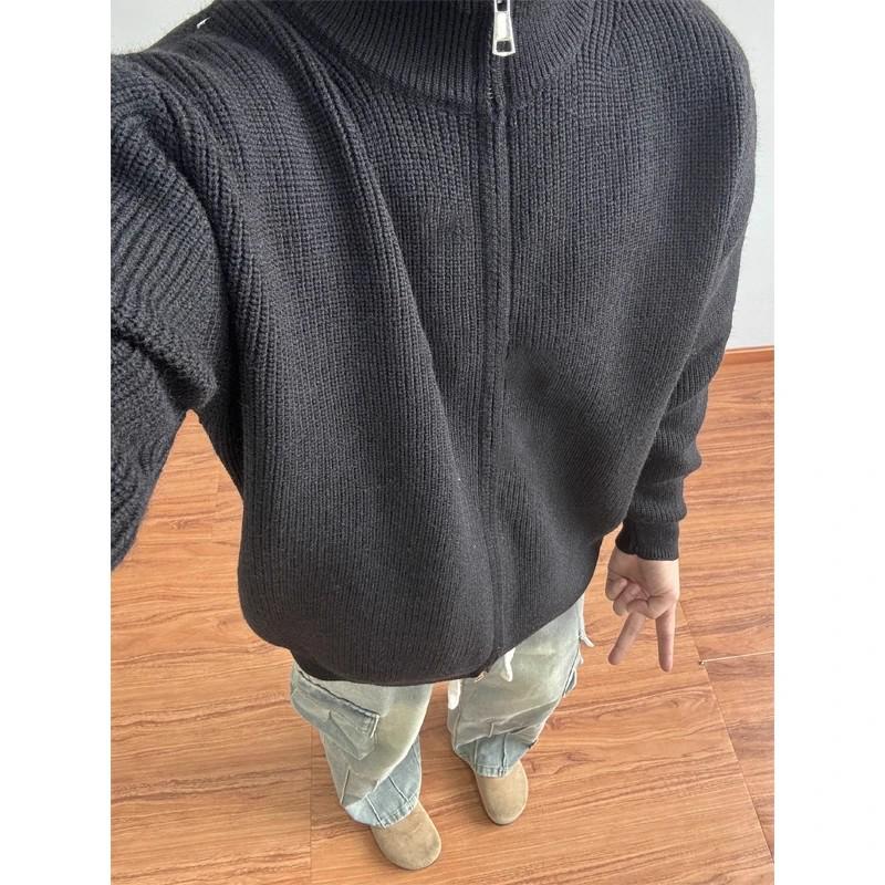 Мужской вязаный свитер на молнии с воротником-стойкой: Высококачественная повседневная осенняя куртка