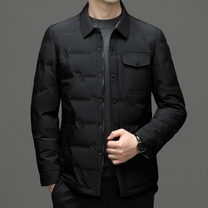 Мужские куртки на белом утином пуху на молнии, однотонные деловые повседневные куртки высокого качества на осень-зиму, простые классические мужские пуховики