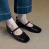Sheepskin Version~ Retro Soft-soled Leather Splicing One-word Belt Mary Jane Single Shoes Women's Shallow Commuter Flat-soled Ballet Shoes