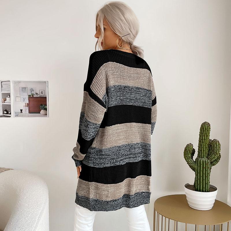 Повседневный тренд, универсальный, осень и зима, женский длинный отрезок без пуговиц, цветной свитер, пальто