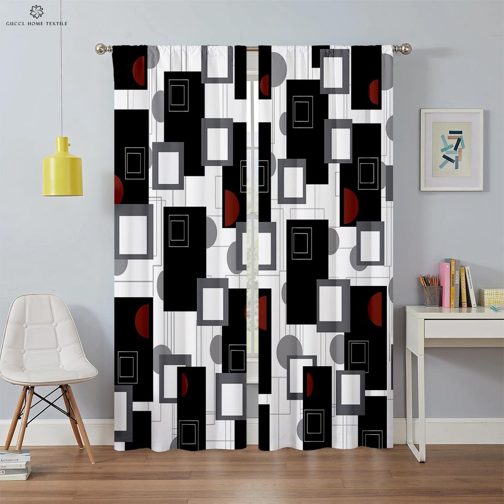 Современные простые геометрические 3D-печатные шторы, оконные занавески, карманы для штанг, спальня, гостиная, кухня, предметы интерьера, 2 шт.
