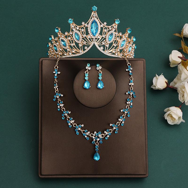 Элегантная розовая хрустальная тиара, корона для женщин, свадебная вечеринка, Корона, ожерелье, серьги, комплекты ювелирных изделий, аксессуары для платья и волос