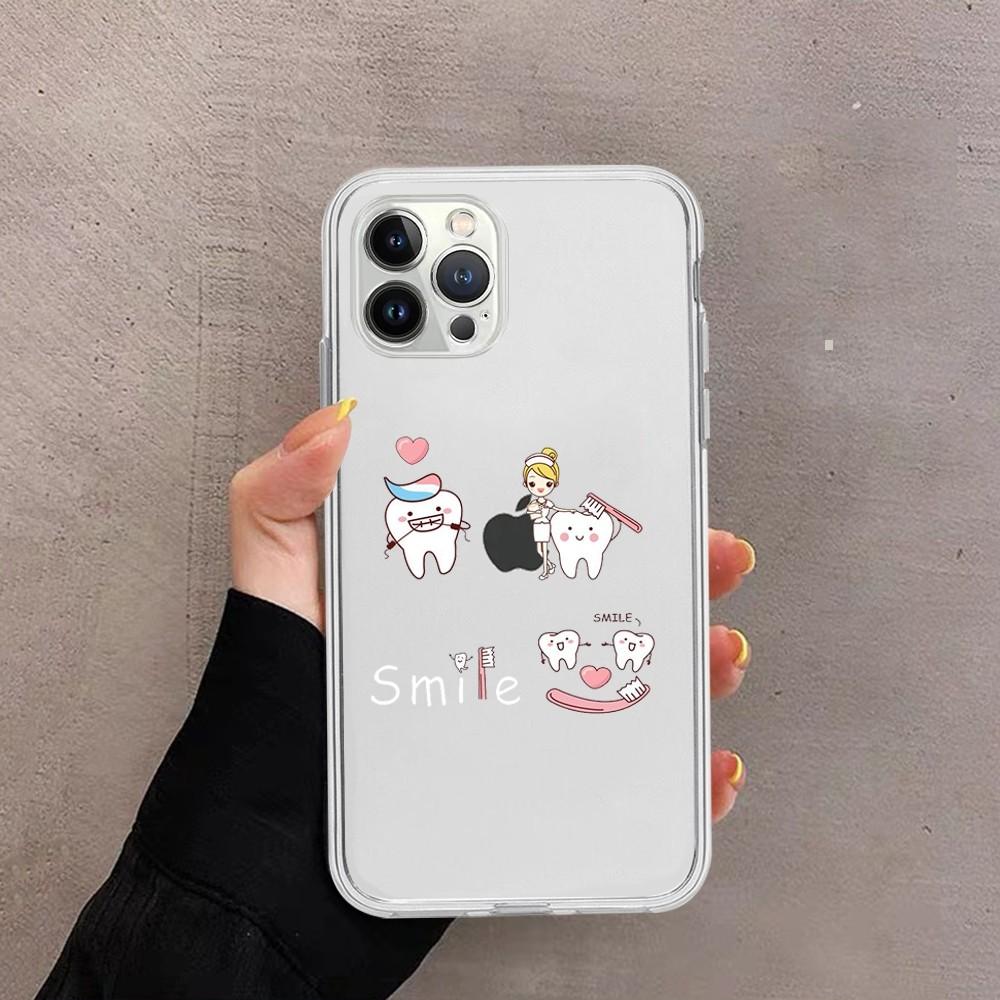 Милый мультяшный чехол для телефона с зубами для iPhone 15 13 14 Pro Max XS XR 12 11 Pro 13 Mini 6 7 8 Plus Мягкий прозрачный задний чехол