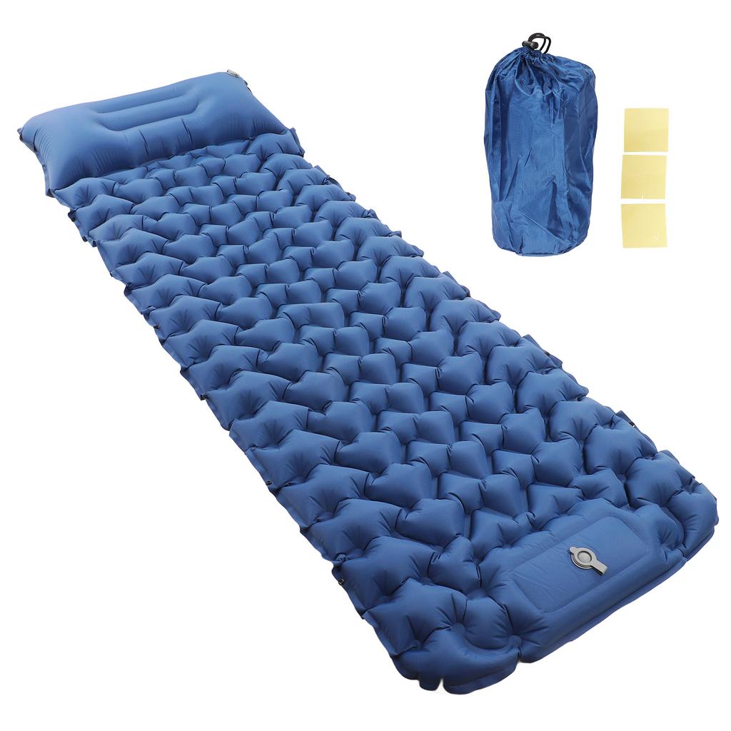 Camping Sleeping Pad Navy Blue Lightweight Moistureproof Inflatable Double Mattress With Storage