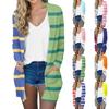 Женский модный повседневный удобный кардиган средней длины с полосатым принтом